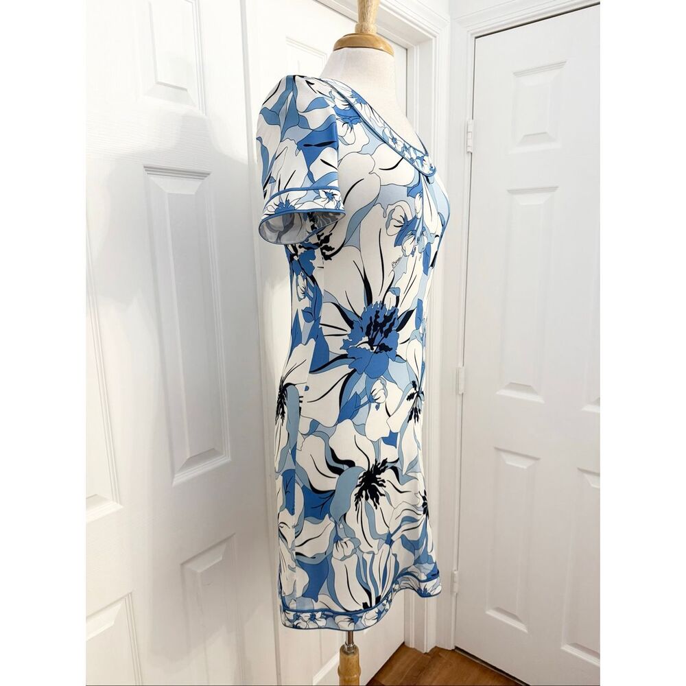 Averardo Bessi Abstract Blue White Italian Made Floral Print A-Line Dress Size 6 - Picture 2 of 6